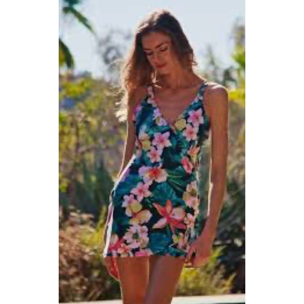 Caribbean‎ Joe Co. Floral Tropical Hawaiian One-Piece Swimsuit Swim-dress NWT - Picture 4 of 11